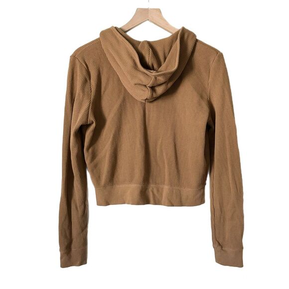 Skims Crop Waffle Lounge Zip Up Hoodie in Tan Size XL - Picture 3 of 5